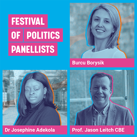 Graphic containing images of panellists Burcu Borysik, Doctor Josephine Adekola, Professor Jason Leitch CBE.